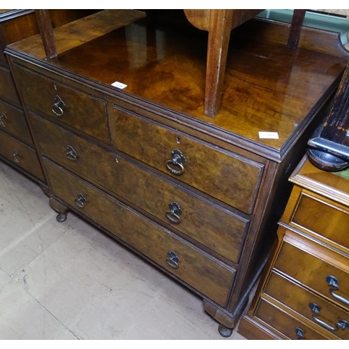 1235 - A 1930s walnut chest of 2 short and 3 long drawers, on cabriole feet, W92cm