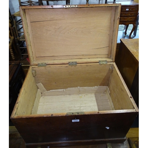 1241 - A Victorian oak blanket chest with steel carrying handles, W68cm