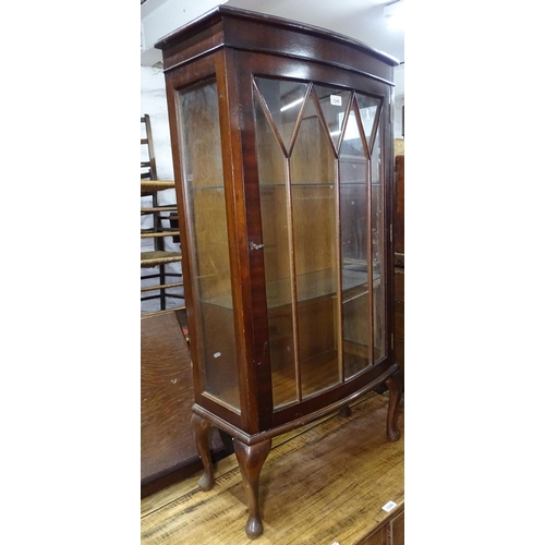 1245 - A mahogany single door glass display cabinet, on cabriole legs, W61cm