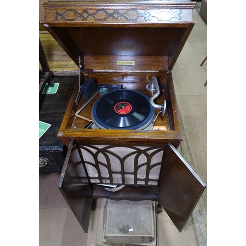 1246 - A Fullotone oak-cased gramophone cabinet, and a quantity of records