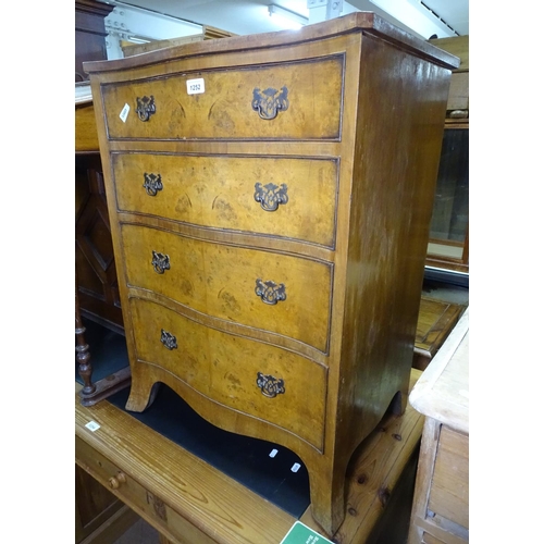 1252 - A reproduction walnut serpentine-front chest of 4 drawers, on bracket feet, W51cm