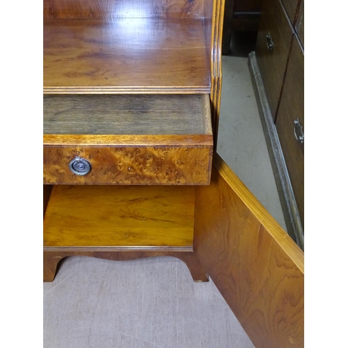 1257 - A yew wood side cabinet with open shelves, and cupboard under, W37cm