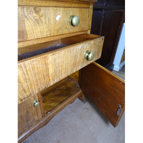 1264 - A walnut cabinet with 2 drawers and cupboards under, and splayed leg base, W91cm