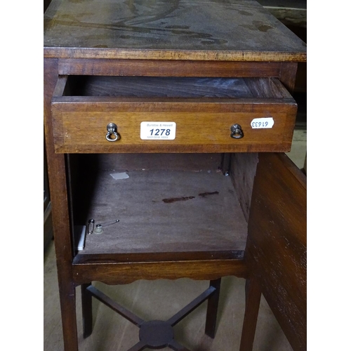 1278 - A Georgian mahogany night cupboard, with drawer and cupboard, square tapered legs, W32cm