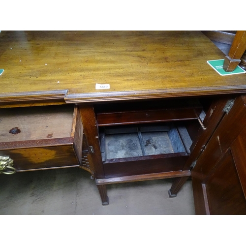 1283 - A 19th century mahogany sideboard, with fitted drawers and cupboards, brass lion mask ring handles, ... 