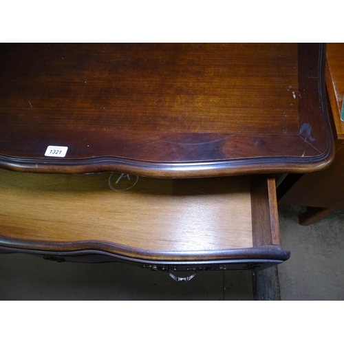 1321 - A French mahogany serpentine-front chest of 3 long drawers, on carved cabriole legs, W111cm