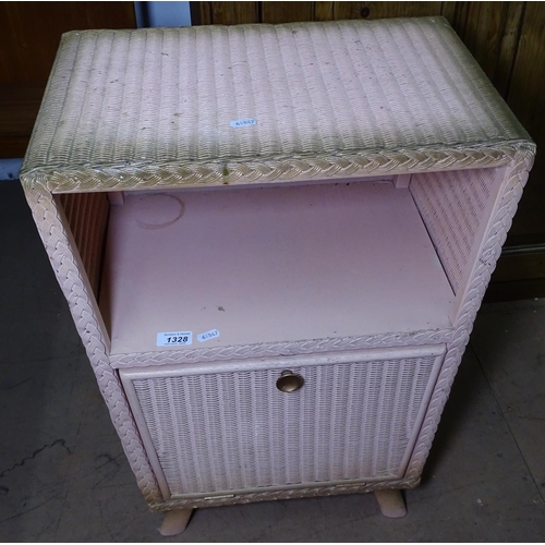 1328 - A pink Lloyd Loom bedside cabinet, W46cm