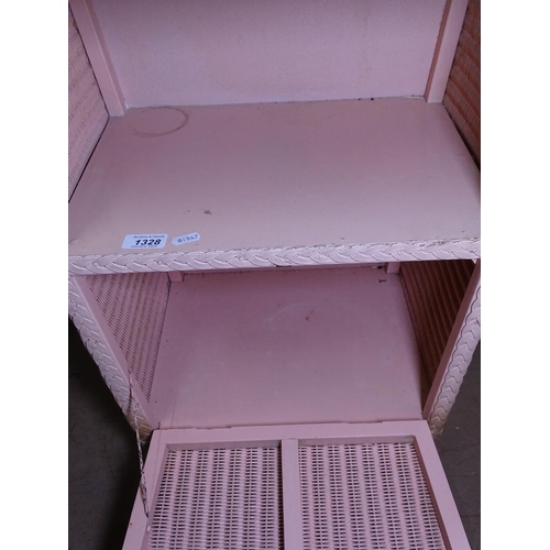 1328 - A pink Lloyd Loom bedside cabinet, W46cm