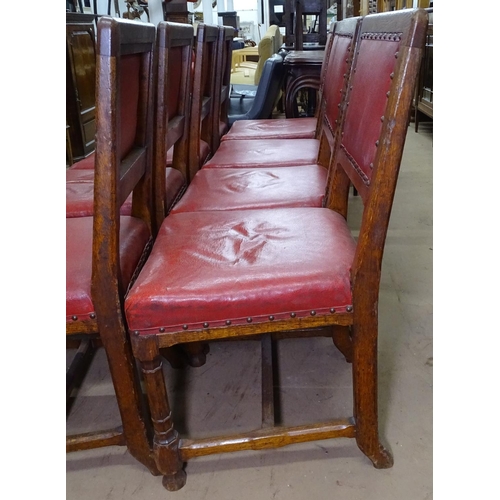 1331 - A set of 8 Gillows Gothic revival oak dining chairs by A.W.N. Pugin, stamped Gillow & Co to inside o... 