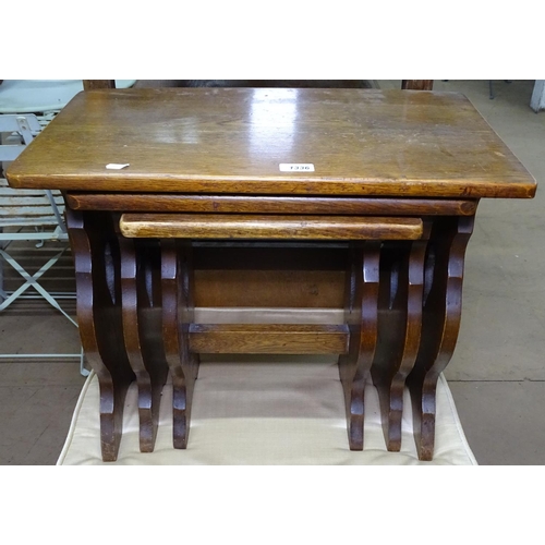 1336 - A rectangular oak nest of 3 occasional tables, W58cm