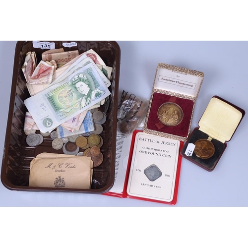 135 - Bank notes, commemorative medallions etc