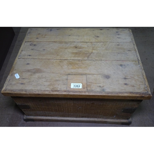 1353 - A small steel-bound pine box, W52cm