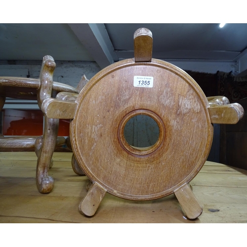 1355 - 3 Chinese hardwood stands, each having 5 scrolled legs, overall H36cm, overall W30cm, inner W26.5cm