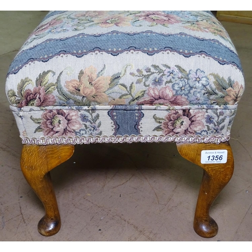 1356 - A rectangular upholstered fender stool, on cabriole legs, L76cm