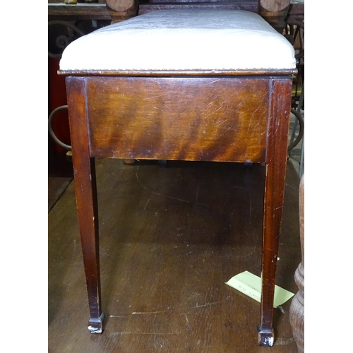 1360 - An Edwardian mahogany duet piano stool, with upholstered rising seat, square tapered legs, W92cm