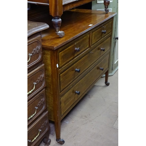 1376 - An Edwardian mahogany and banded dressing table, with oval swing mirror and 4 drawers, W107cm