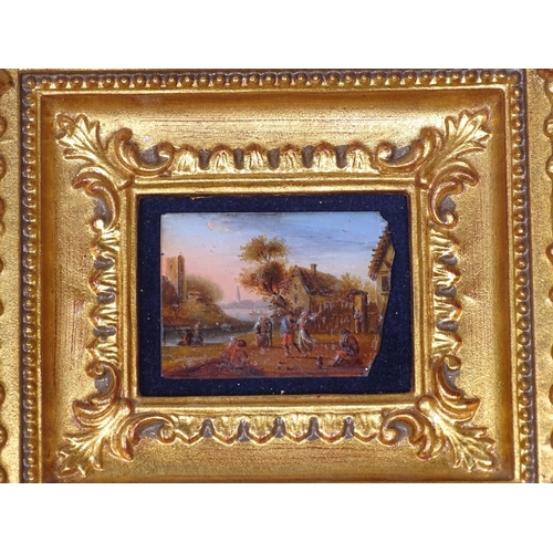 138 - An embossed gilt-framed miniature landscape, height 7