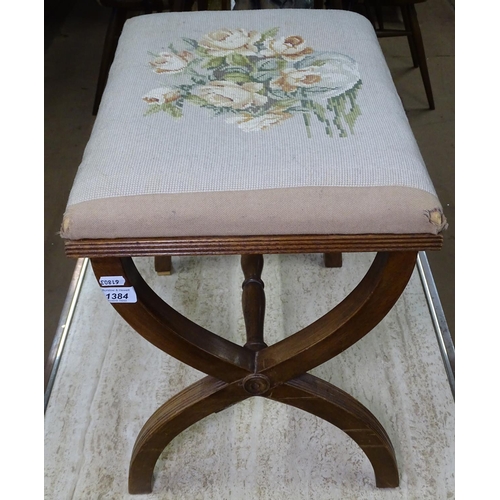 1384 - A 19th century mahogany and upholstered dressing stool on  X-framed legs