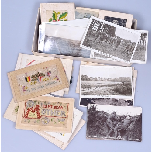 140 - First World War postcards, including French silk postcards etc