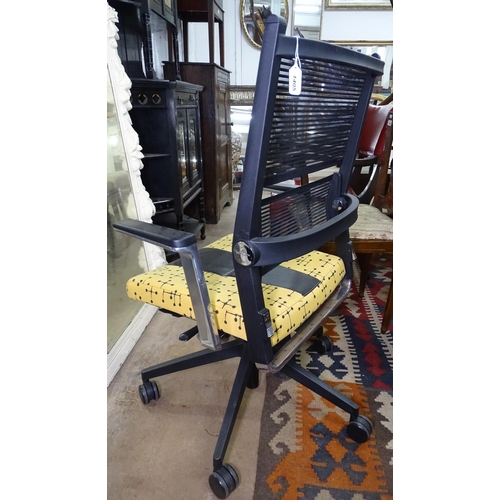 1405 - A Dauphin Lordo office chair, upholstered in Eames small dot fabric, with maker's marks