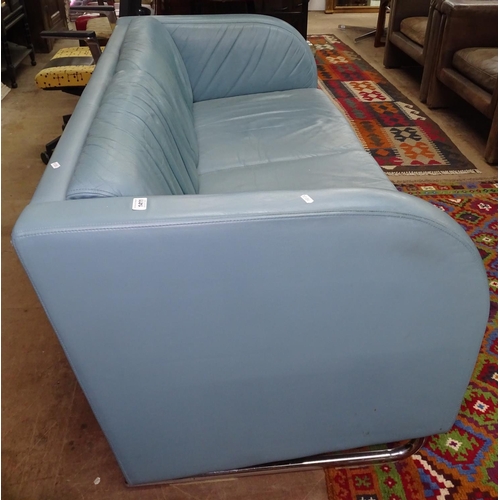 1411 - A modernist Art Deco design sofa in light blue leather, on tubular chrome sled base, L160cm