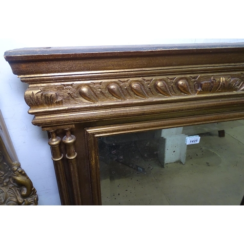 1425 - An Antique giltwood French wall mirror, with fluted pilasters, W78cm, H106cm