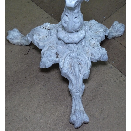 1436 - A painted and embossed cast-iron bird bath, on tripod stand, H74cm