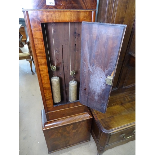 1456 - A 19th century mahogany-cased 8-day longcase clock with ornate painted dial, depicting a romantic sc... 