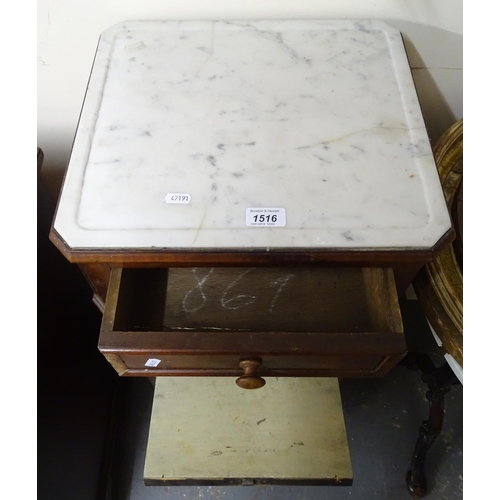 1516 - A French walnut marble-top narrow chest, with 6 short drawers, W40cm, H90cm