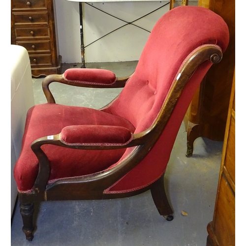 1522 - A 19th century mahogany-framed open-armchair, on turned legs