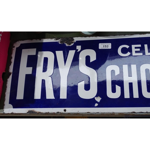 153 - A Vintage enamel Fry's Celebrated Chocolate sign, length 30