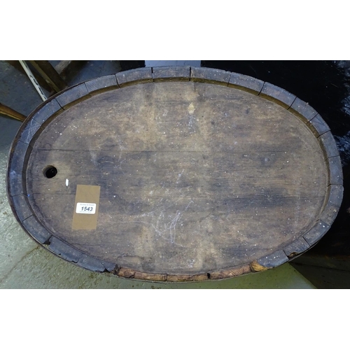 1543 - An Antique oval coopered oak barrel, H63cm