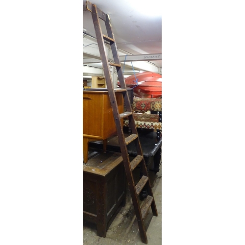 1568 - A Vintage stained pine library 8-rung ladder