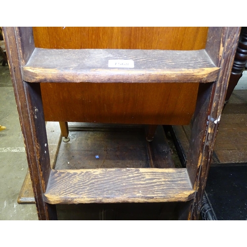 1568 - A Vintage stained pine library 8-rung ladder