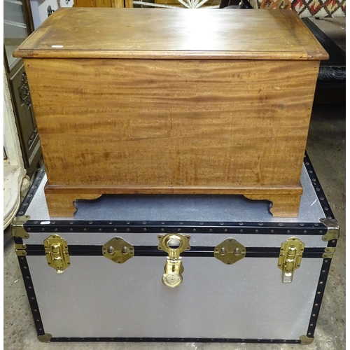 1571 - An Antique mahogany blanket chest, and a steel-bound trunk (2)