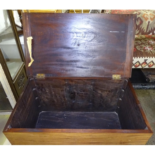 1571 - An Antique mahogany blanket chest, and a steel-bound trunk (2)