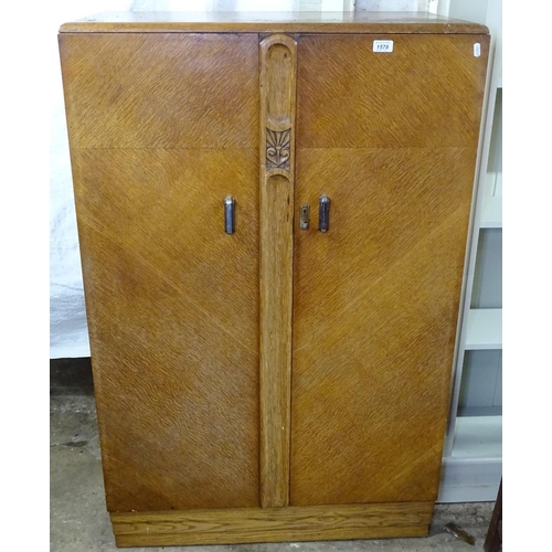 1578 - A 1930s Art Deco oak 2-door compactum wardrobe, W84cm