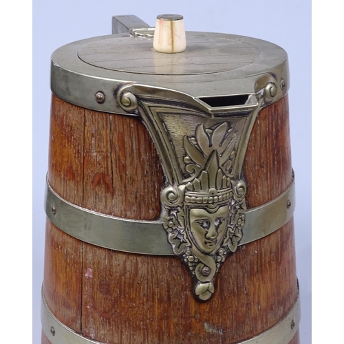 158 - A large Victorian coopered oak water flagon, with electroplate bands, height 23cm