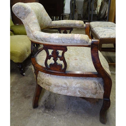 1592 - A Victorian mahogany-framed nursing chair, an Edwardian nursing chair, and an Edwardian bow-arm chai... 