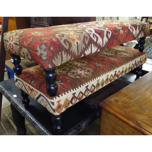 1595 - A pair of Antique Kelim upholstered rectangular footstools, L120cm