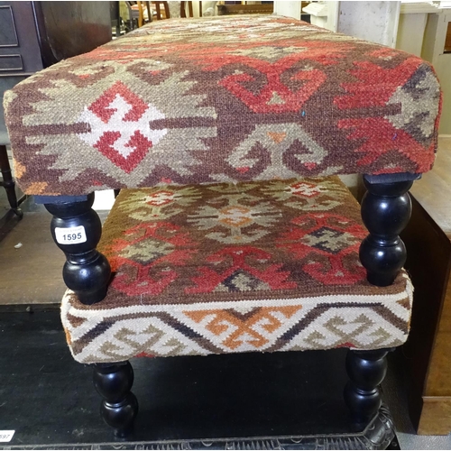 1595 - A pair of Antique Kelim upholstered rectangular footstools, L120cm