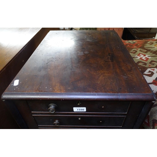 1596 - A 19th century mahogany drop leaf work table, on ring turned legs