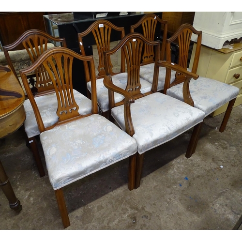 1602 - A set of 6 mahogany Hepplewhite style dining chairs, with upholstered seats (5 and 1)