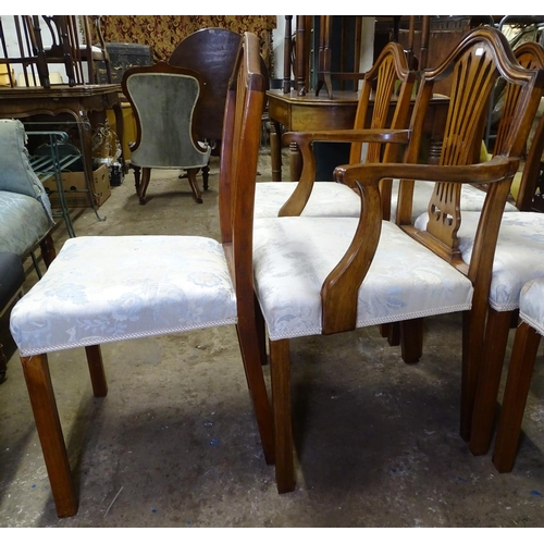 1602 - A set of 6 mahogany Hepplewhite style dining chairs, with upholstered seats (5 and 1)