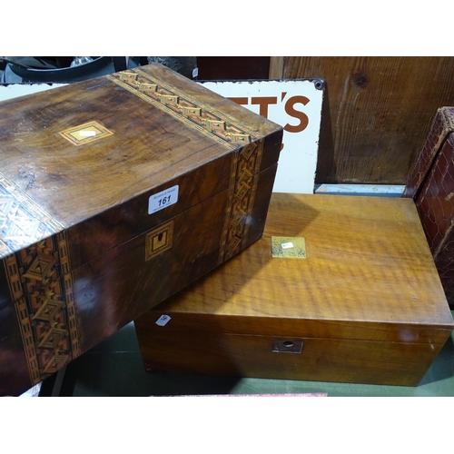 161 - A Victorian mahogany writing slope, and a banded mahogany writing slope, width 15.5