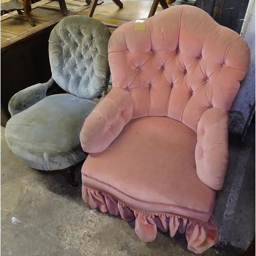 1619 - 2 Victorian button-back upholstered nursing chairs