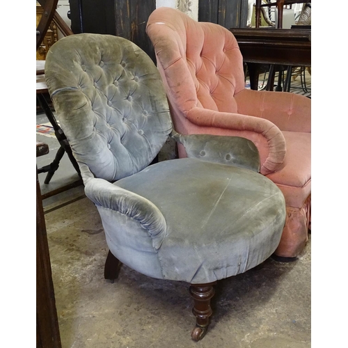 1619 - 2 Victorian button-back upholstered nursing chairs