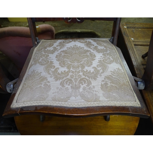 1622 - A 19th century walnut folding campaign table, W90cm, and a folding upholstered armchair