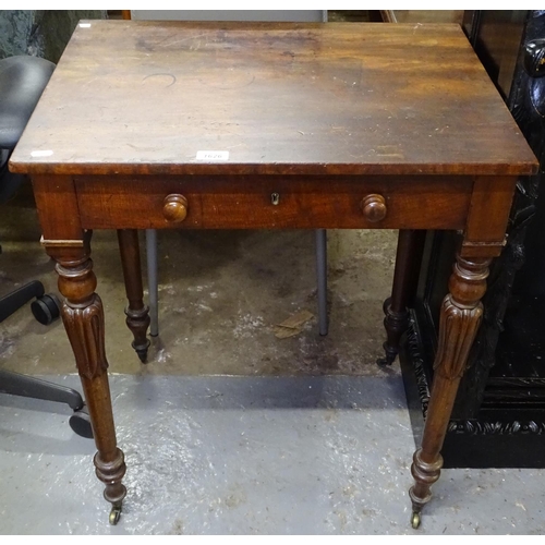 1626 - A William IV mahogany side table, with single frieze drawer, on tulip carved legs, W64cm