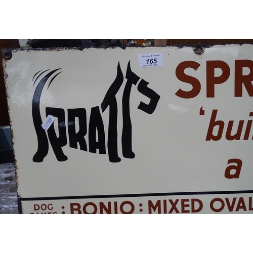 165 - A Vintage enamel Spratts advertising sign, dog cakes, Bonio, mixed ovals and weet meet 